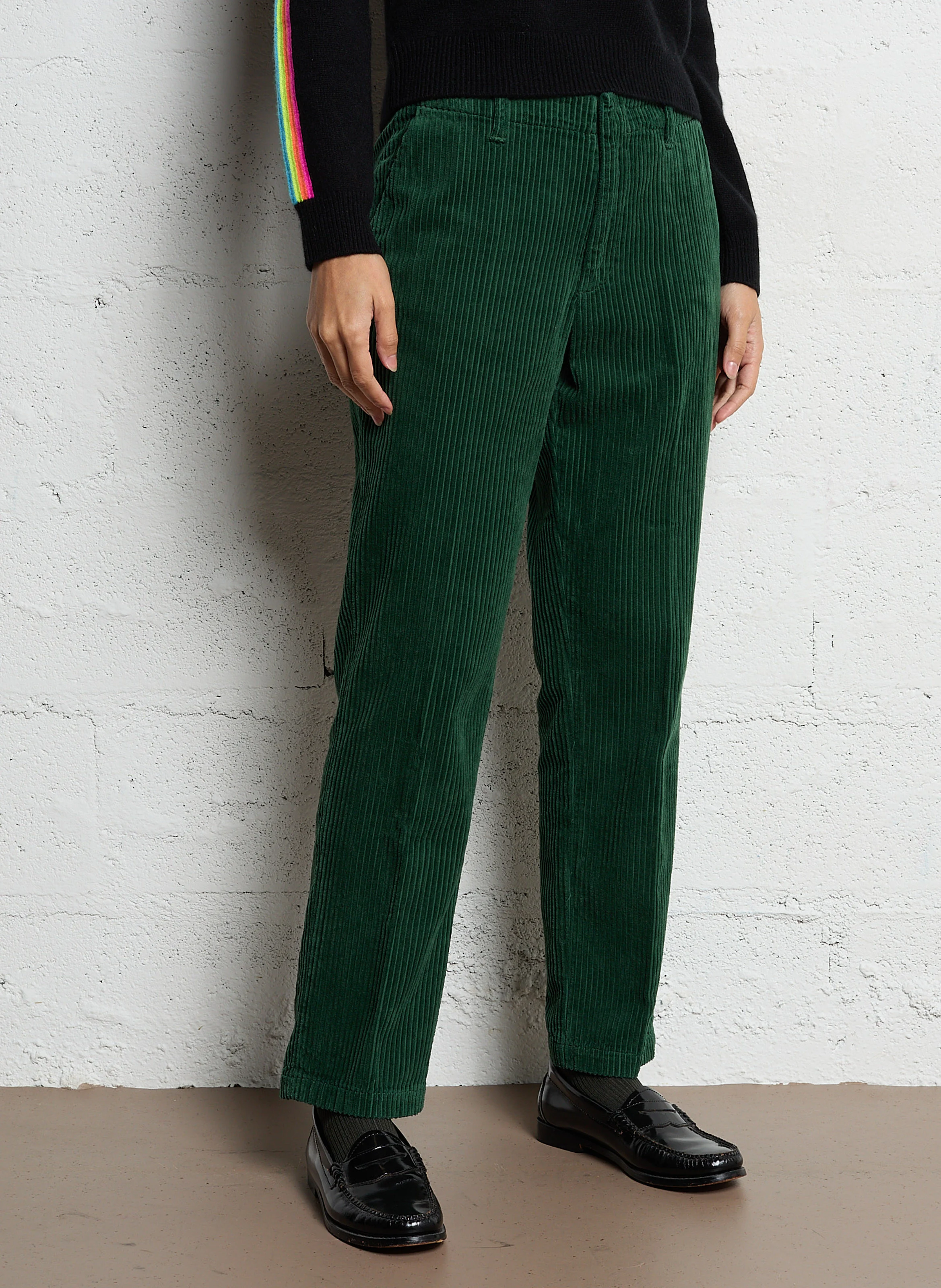 LOGAN - Pantalon droit en coton côtelé | Vert