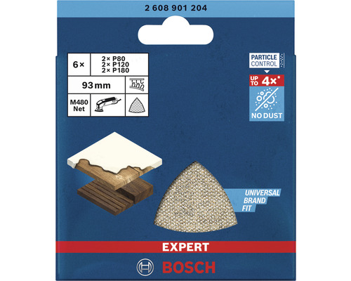 Schuurvel voor Bosch deltaschuurmachine, 93x93x93 mm, korrel 80/120/180, ongeperforeerd, 6 stuks