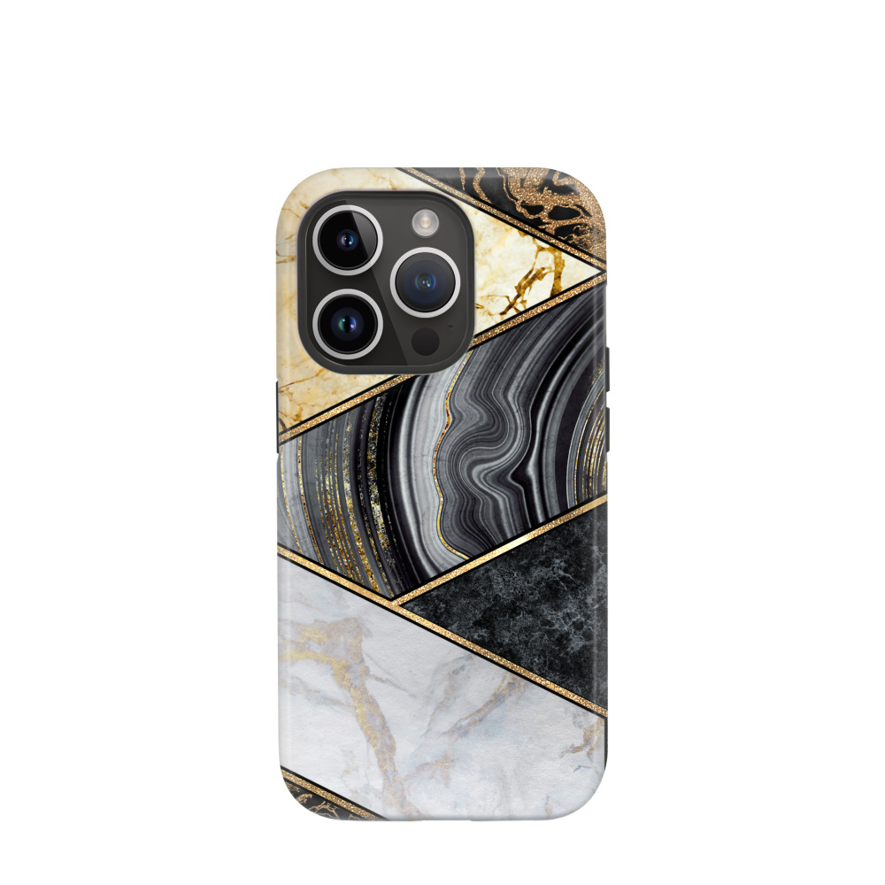 iPhone 14 Pro Hybrid (Kunststoff / Gummi) Hülle Granitoptik - Gold