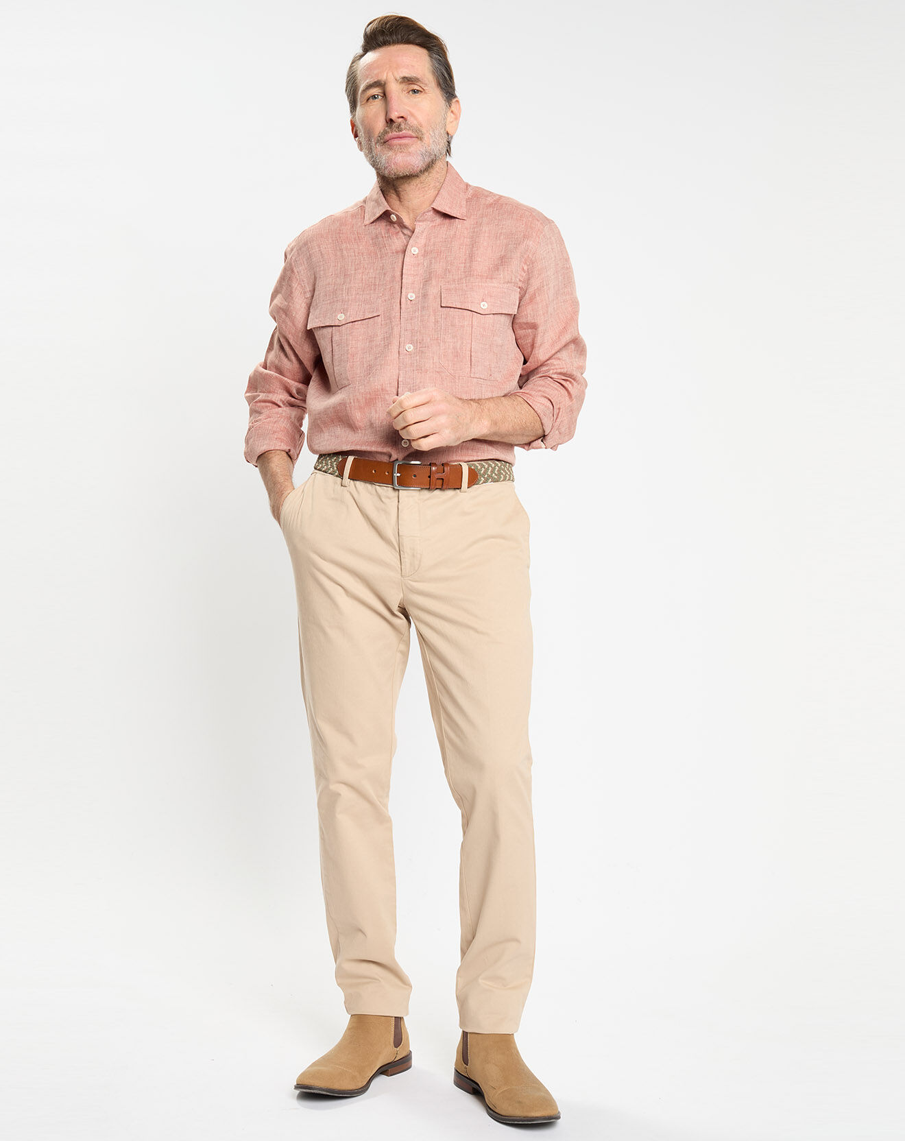 Hackett London Chemise 100% Lin Slim Fit double poche orange moyen