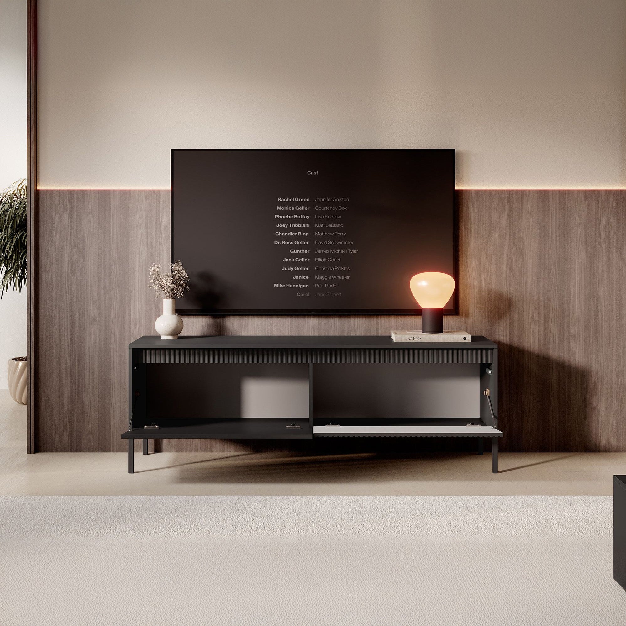 Meubella - TV-Meubel Saran - Mat zwart - 153 cm