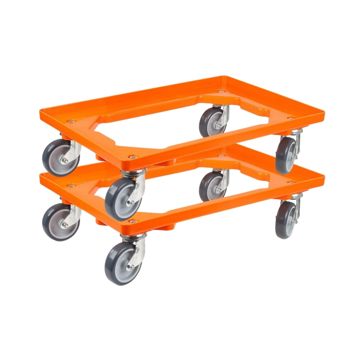 PROREGAL Voordeelset 2x Transportwagens voor Euroboxen 60 x 40 cm met Rubberen Wielen Oranje Open Deck 2 Zwenkwielen en 2 Bokwielen Draagvermogen 300 kg