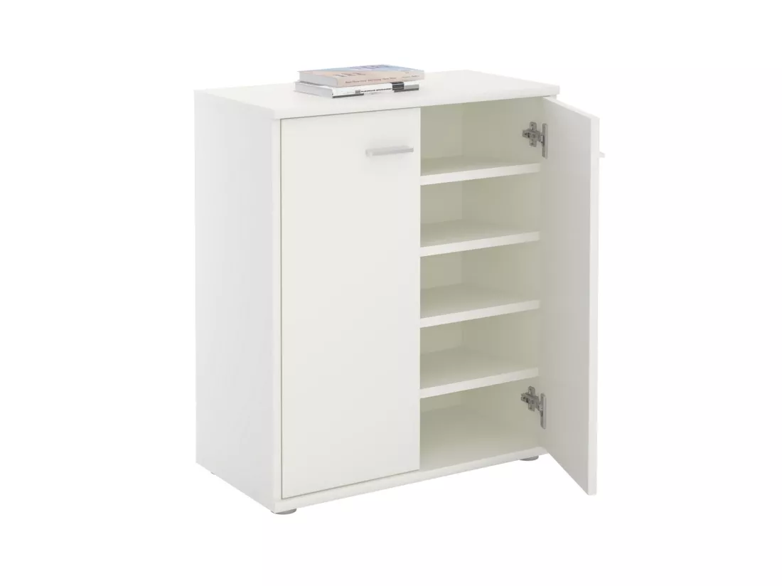 Meuble à chaussures OLYMPE, commode meuble de rangement avec 2 portes, en mélaminé blanc mat