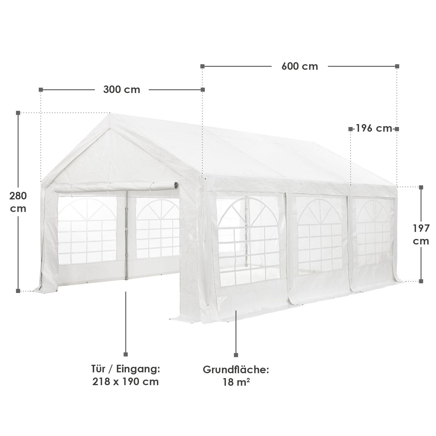 Juskys Partyzelt Gala 3 x 6 m - UV-Schutz Plane, Flexible Seitenwände - Pavillon stabil, groß - Outdoor Party Garten - Zelt Festzelt Weiß