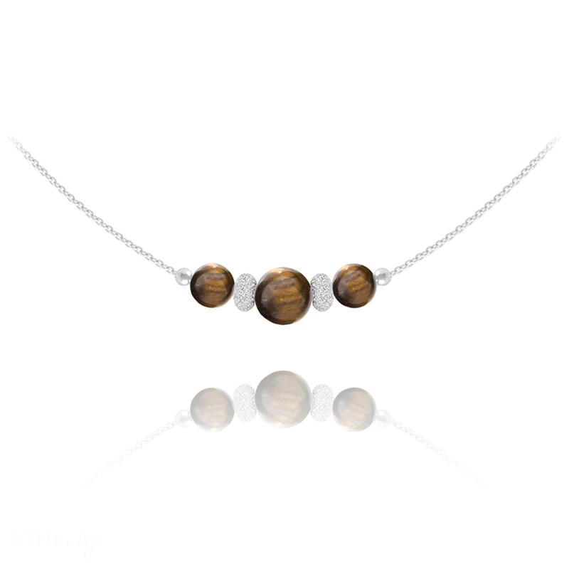 Collier ras de cou en argent 925 et pierres naturelles Oeil de tigre