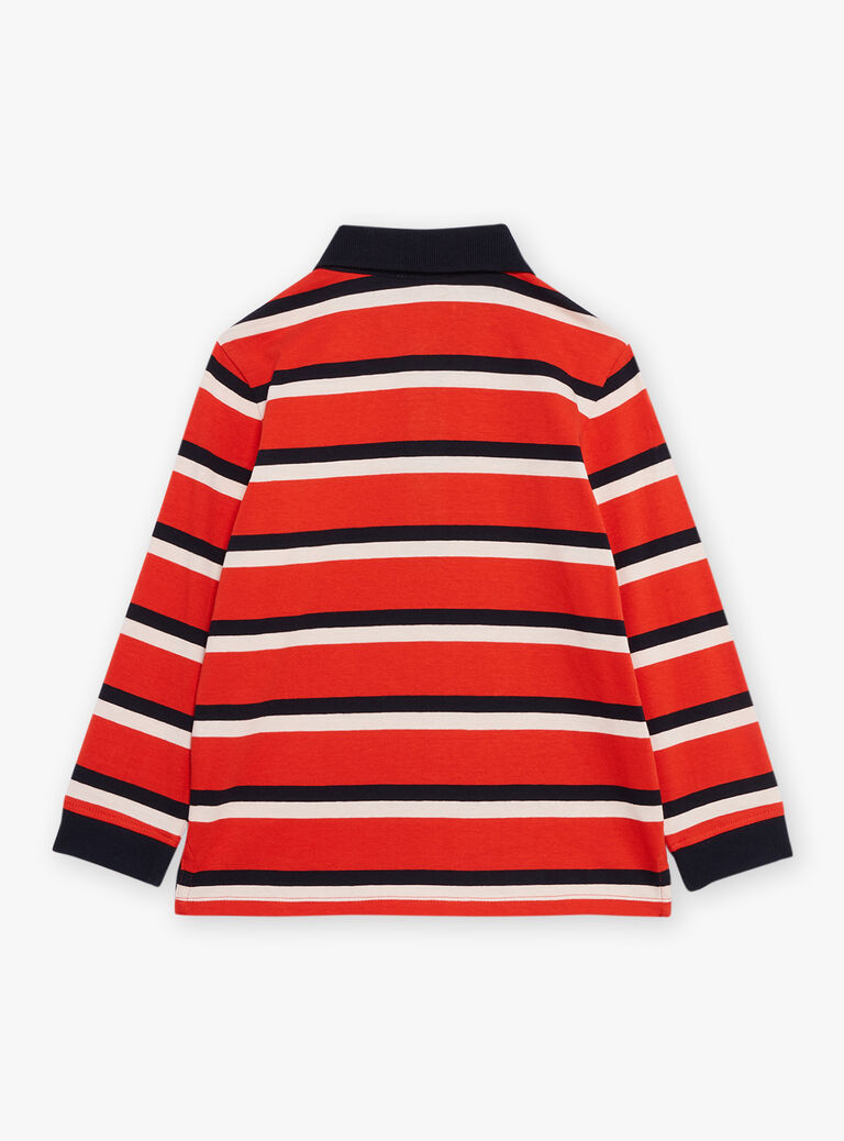Polo rouge, écru et bleu foncé à imprimé à rayures