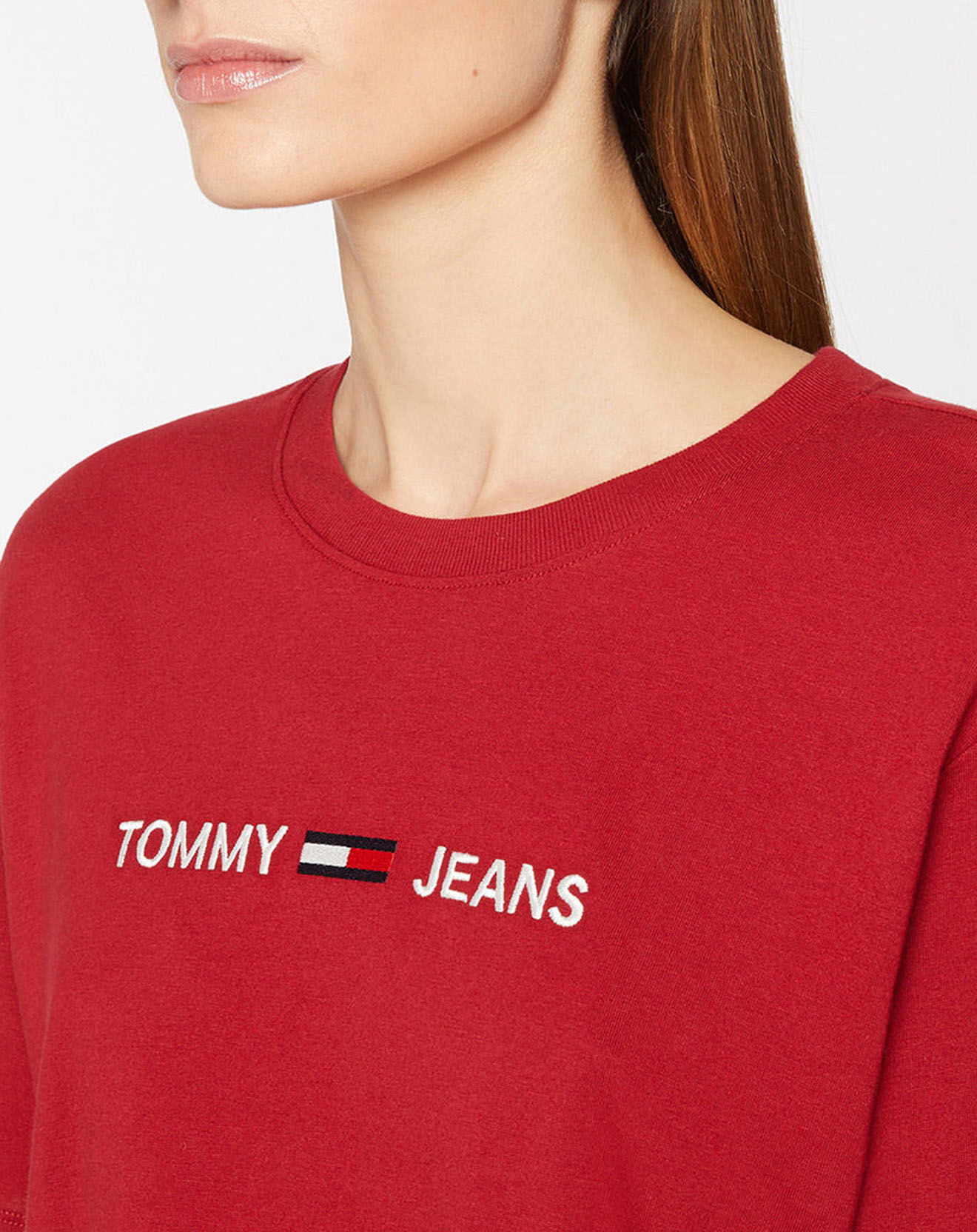 Tommy Jeans T-Shirt Crop Linear Logo rouge