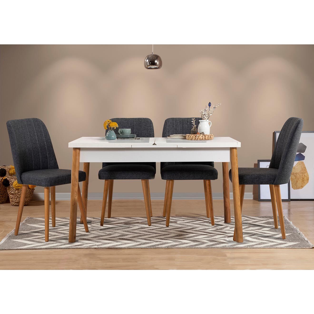Homitis Ensemble table + 4 chaises santiago 1053 beige/blanc/anthracite