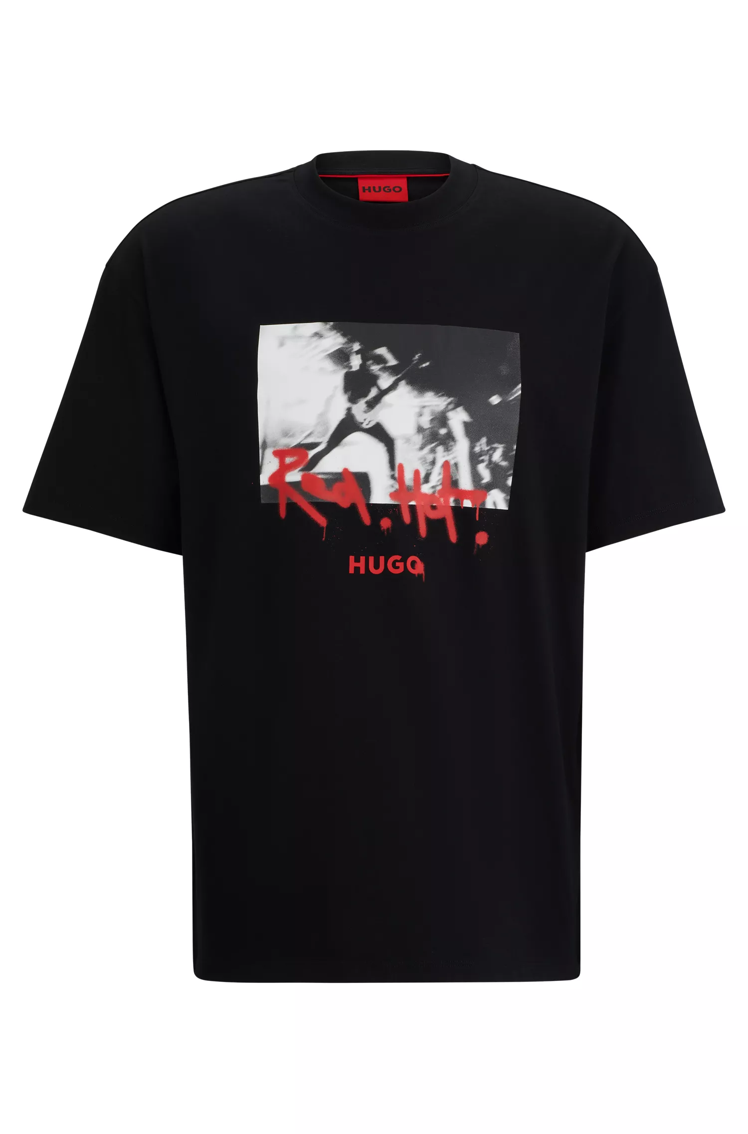 Camiseta HUGO vermelha em malha de algodão com estampa em spray.