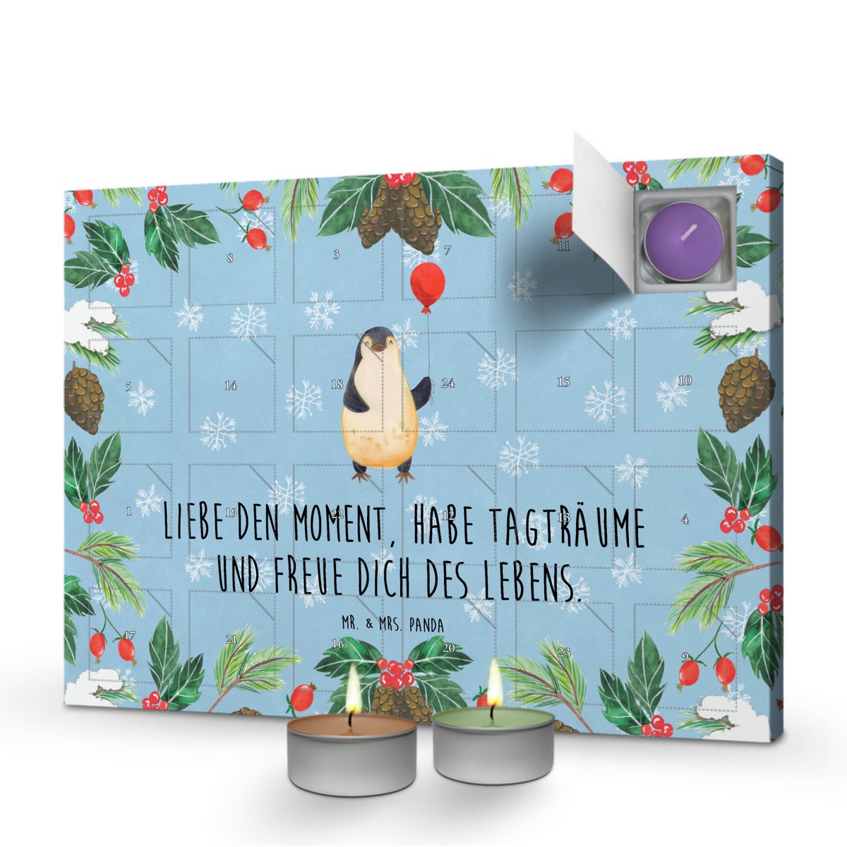 Mr. & Mrs. Panda Geurkaars Adventskalender Pinguïn Ballon - Pastelblauw