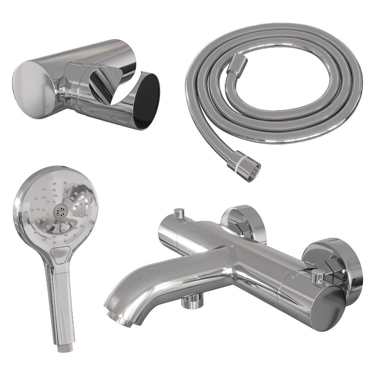 Brauer Chrome Edition thermostatische badkraan met wandhouder en 3 standen handdouche chroom