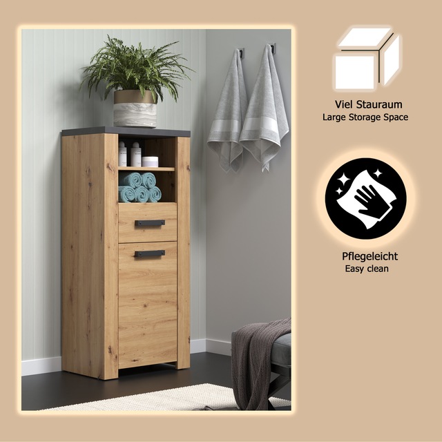 welltime Midischrank »Ambres« 1 Stk. tlg. Badschrank in matter Echtholzoptik - Masse (B/T/H) 53/35/118 cm