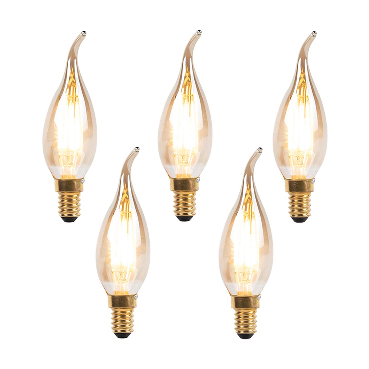 Set van 5 E14 dimbare LED filament tipkaarslamp 240V 3W 250 lm