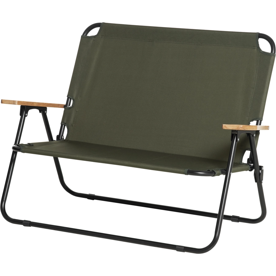 Outsunny Campingstuhl für zwei Personen und mit Becherhalter grün