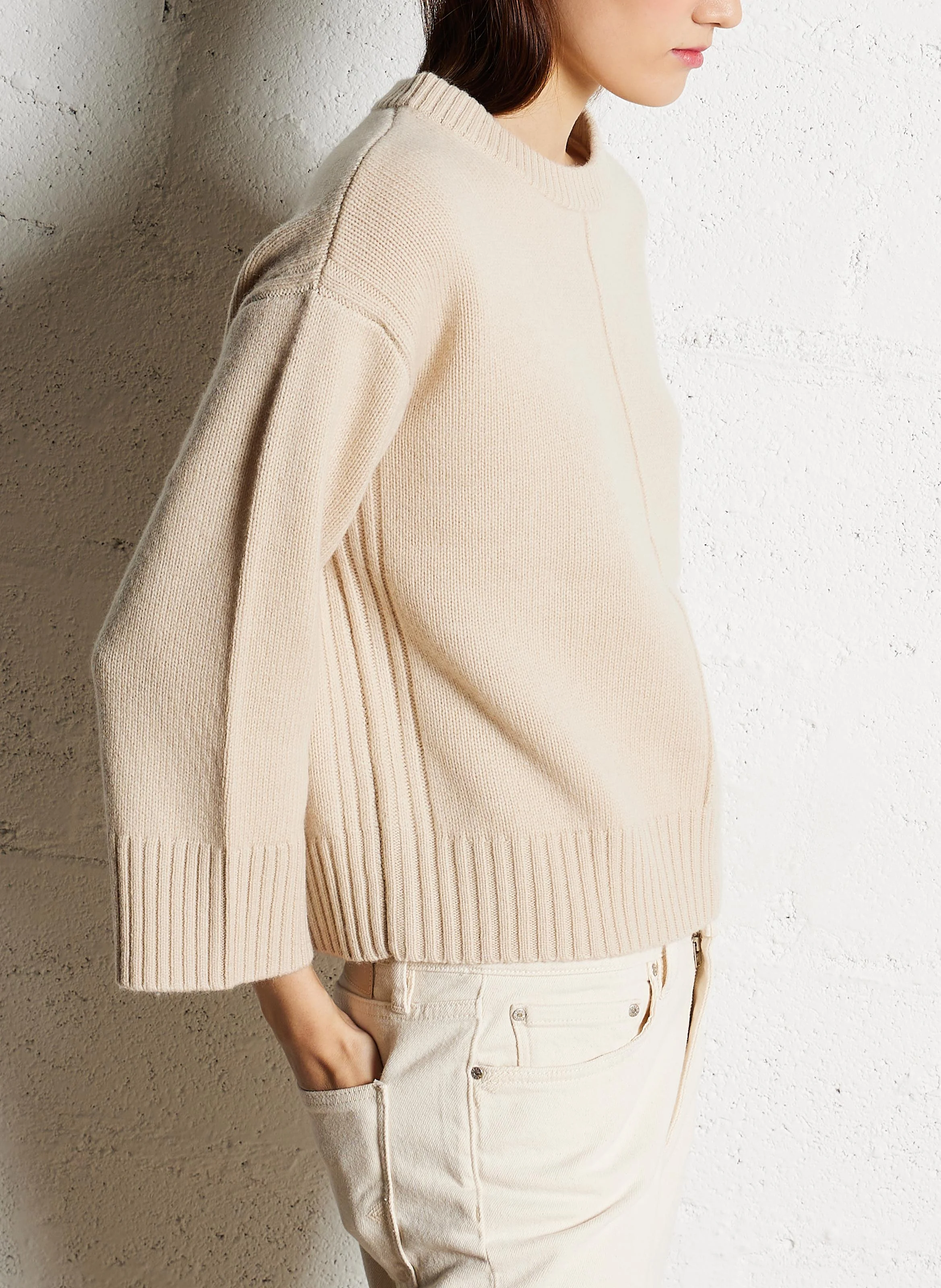 CORLEY - Pull droit col rond en laine | Blanc