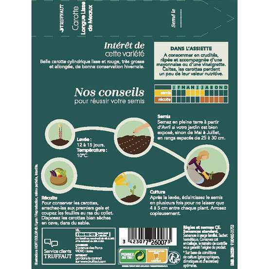 Graines de carotte longue lisse de Meaux en sachet