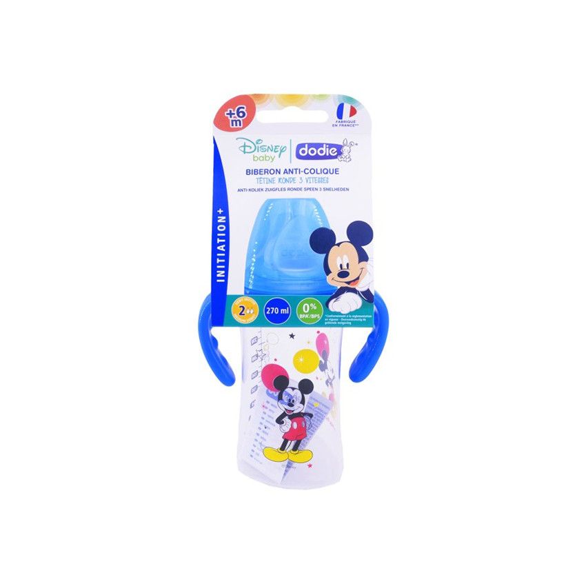Biberon anti-coliques inititation+ 270 ml +6 mois Disney Mickey - Bleu - Ecru