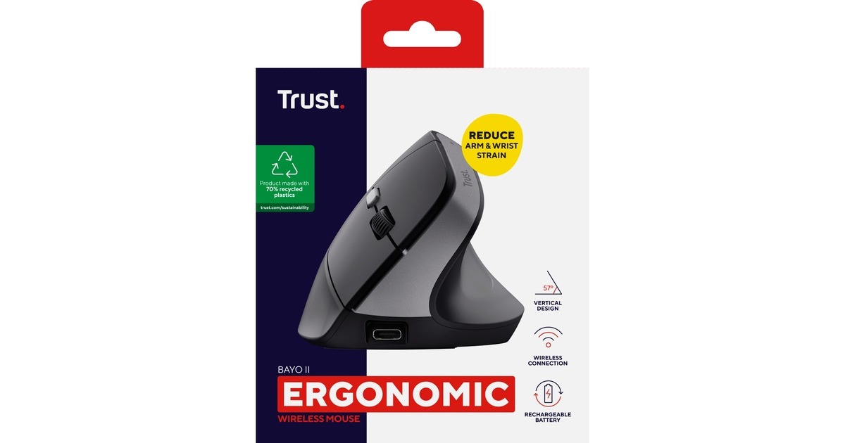 TrustBayo II Ergonomische draadloze muis  (Zwart, 800 dpi - 2.400 dpi)