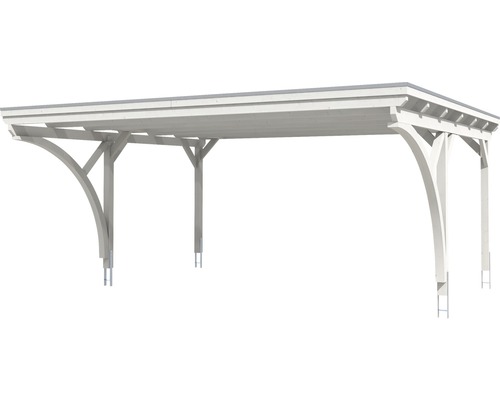 Konsta dubbele carport met aluminium dakpanelen inclusief 2 inrijbogen en H-ankers, 618x500 cm, wit