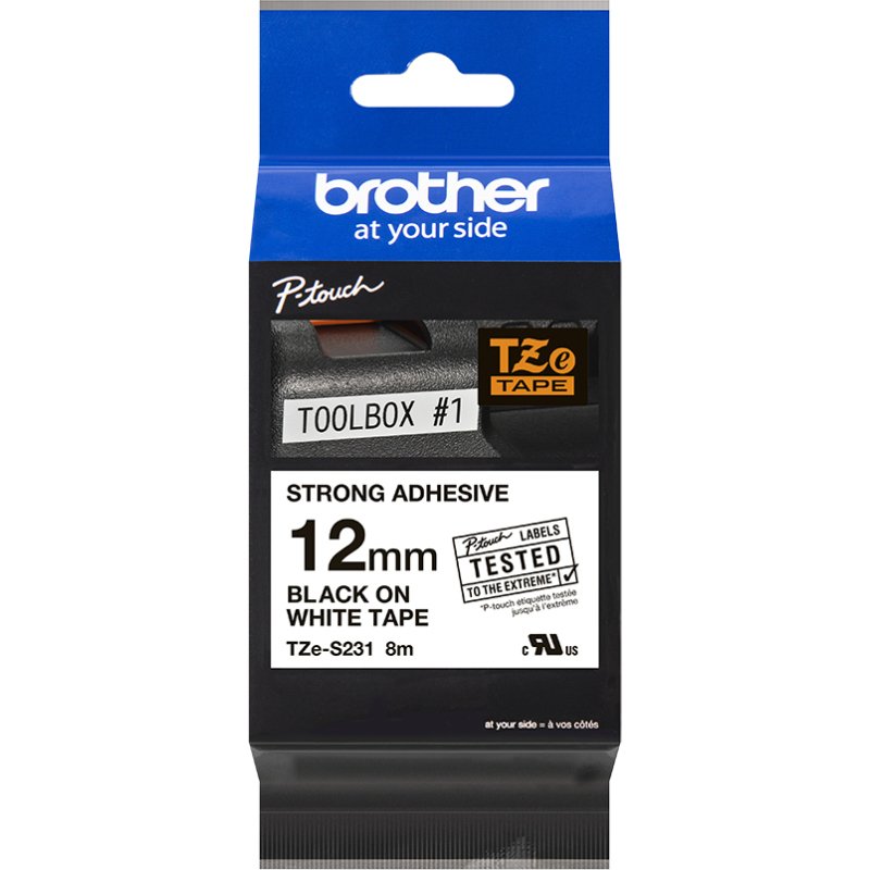 Brother TZE-S231 ruban d'étiquette Noir sur blanc TZ