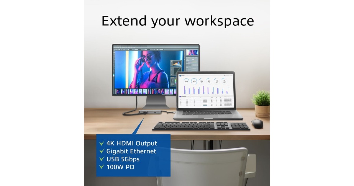 ACT ConnectivityUSB-C 4K docking station voor 1 HDMI monitor, ethernet, USB-C, USB-A, cardreader en PD pass-through  (Aluminium)