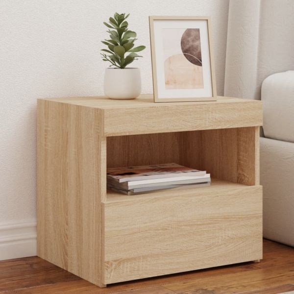 Mesas Cabeceira com Luzes LED 2 Peças 50x40x45 cm Carvalho Sonoma - 2393716250