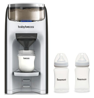 Baby Brezza Formula Pro Advanced Melkerstatnings- og Vellingmaskin inkl. Beemoo Care Brystmelkflaske 240 ml 2-Pack, White