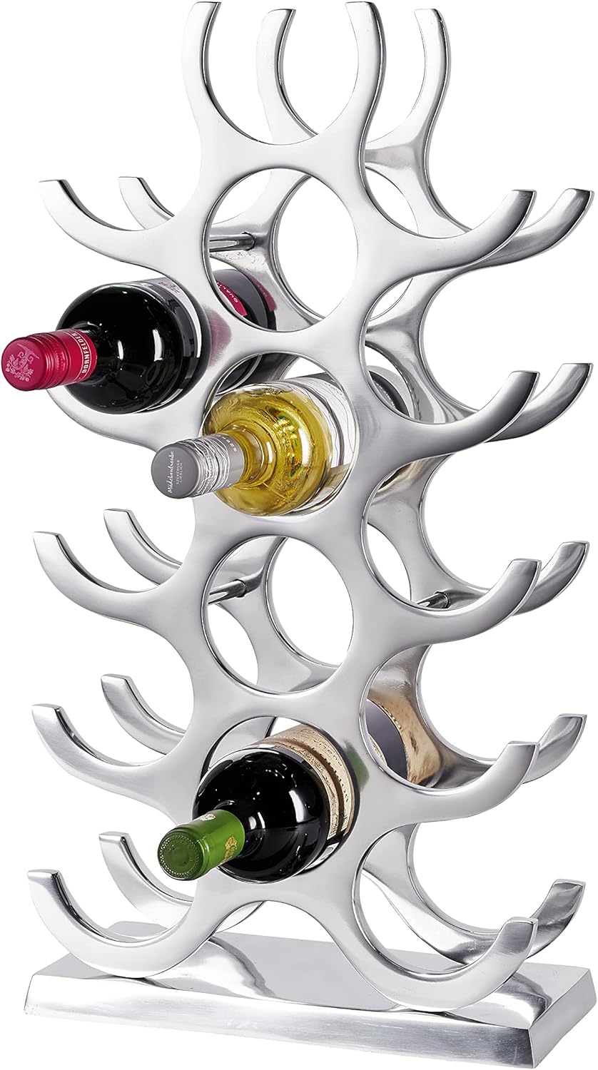 MichaelNoll Weinregal Flaschenregal Flasche Aluminium Silber Luxus - Weinständer, Regal Modern aus Metall - Flaschenhalter/Flaschenständer für Flaschen Sekt, Wein und Champagner - 60 cm XL