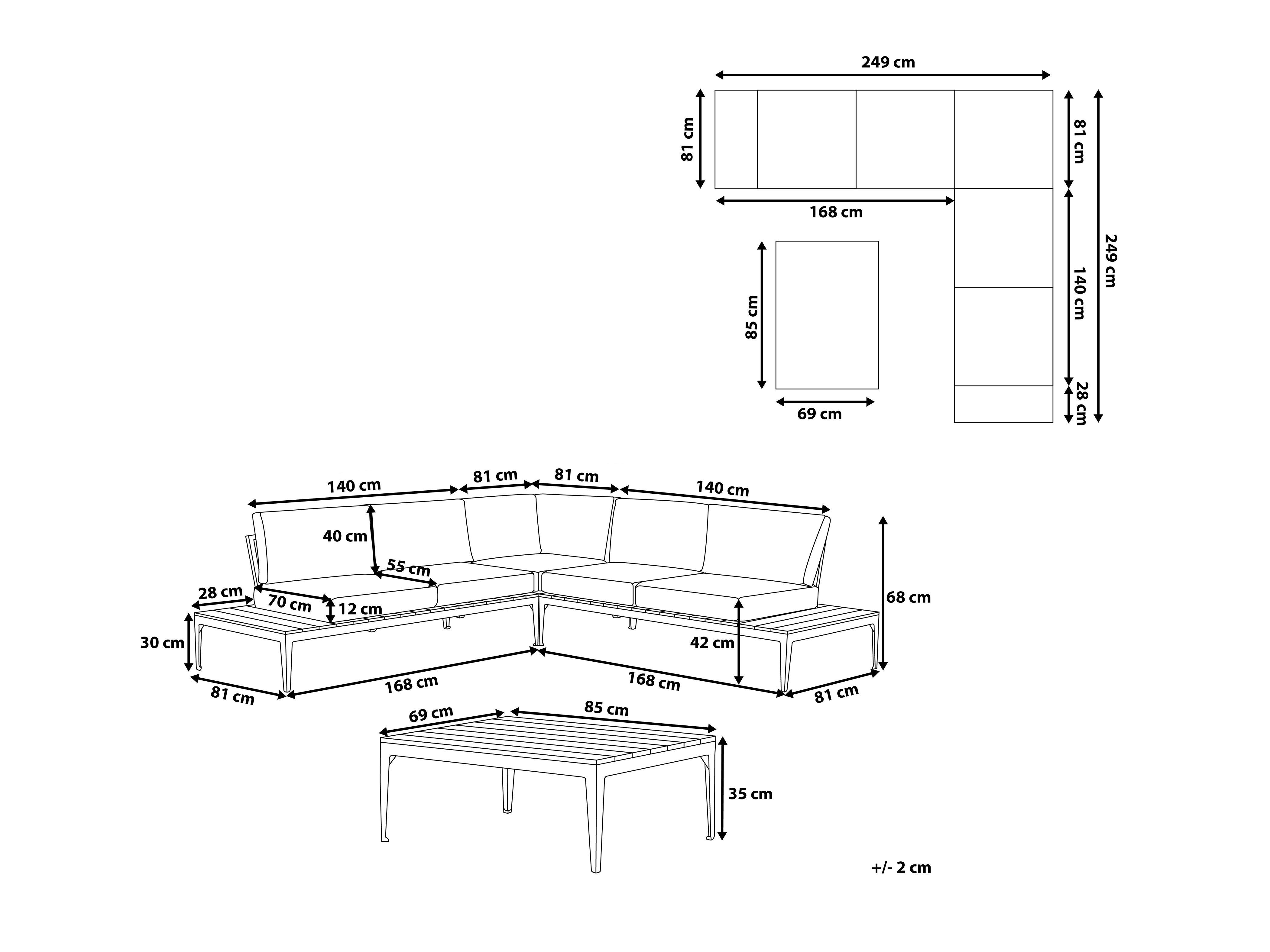 Tuin hoekloungeset met tafel 5-zits POSITANO Grijs