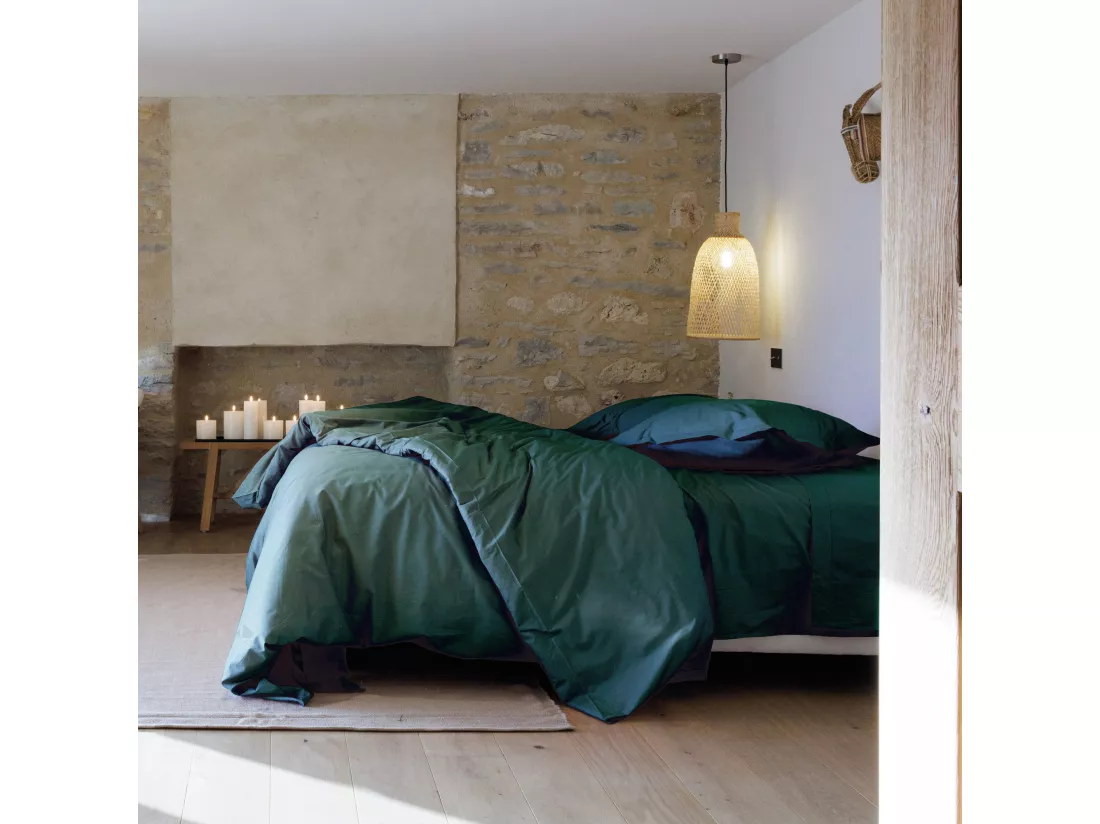 Taie de traversin 43x190 cm percale de coton MANOIR vert Canard
