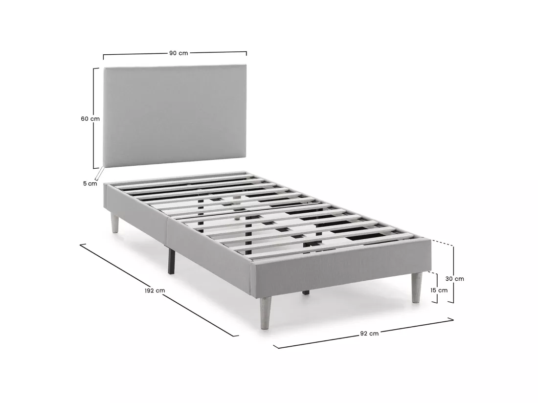 Sommier tapissier Aura + tête de lit 90x190 cm Gris Foncé, hauteur 30 cm