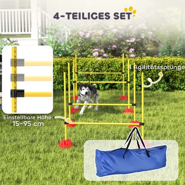 Agility Set Dogs 5-delers fyllbart Agility-utstyr for hundetrening Hekkesett med høydejusterbare hekker Bæreveske Treningstilbehør Koordinasjonstrenin