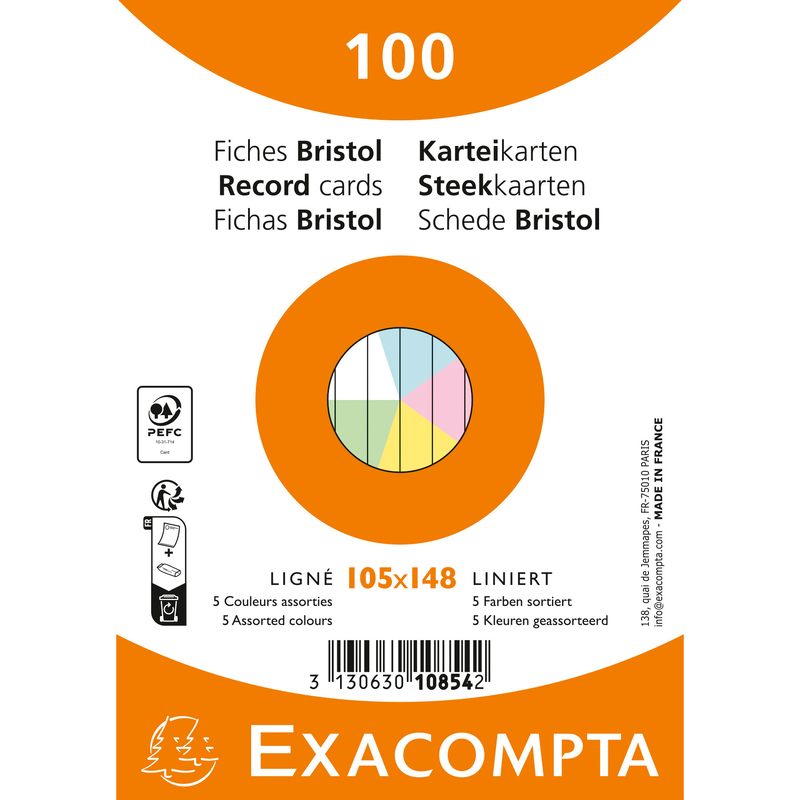 Exacompta Karteikarten, A6, liniert, assortiert