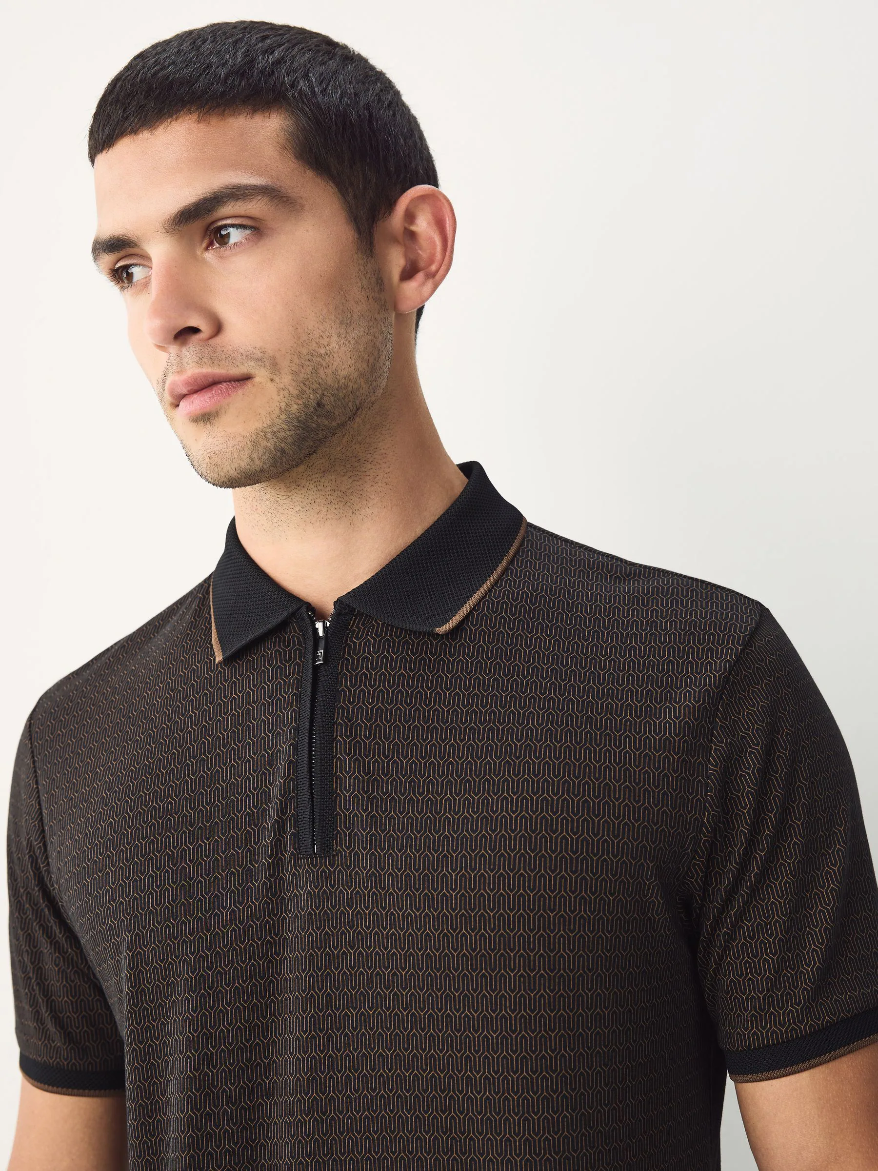 Zwart - Pattern Quarter Zip Polo Shirt