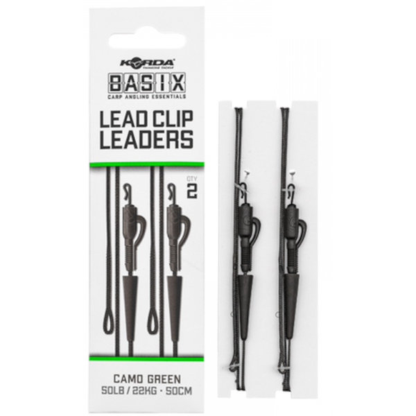 Korda Basix Lead Clip Leaders 50cm (50lb/22kg) (2pcs)