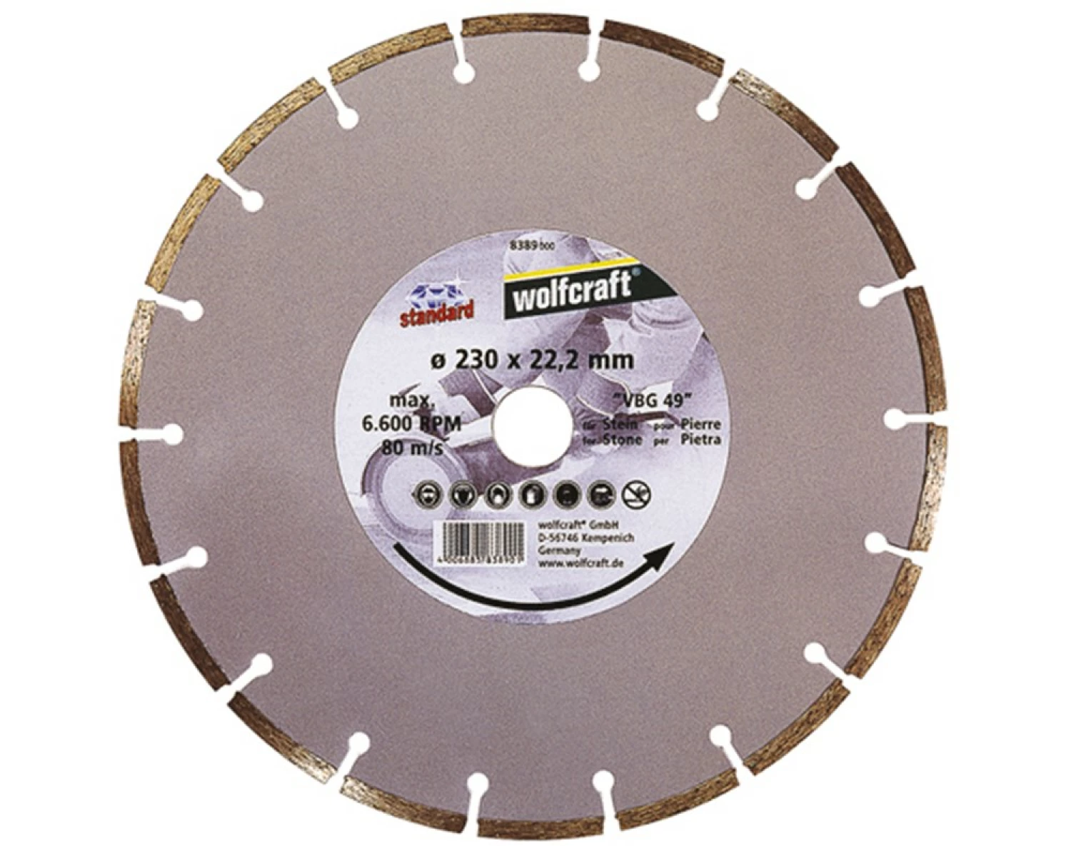 Wolfcraft 8386000 Diamant-doorslijpschijf - 125 x 22,2 x 7mm - Steen