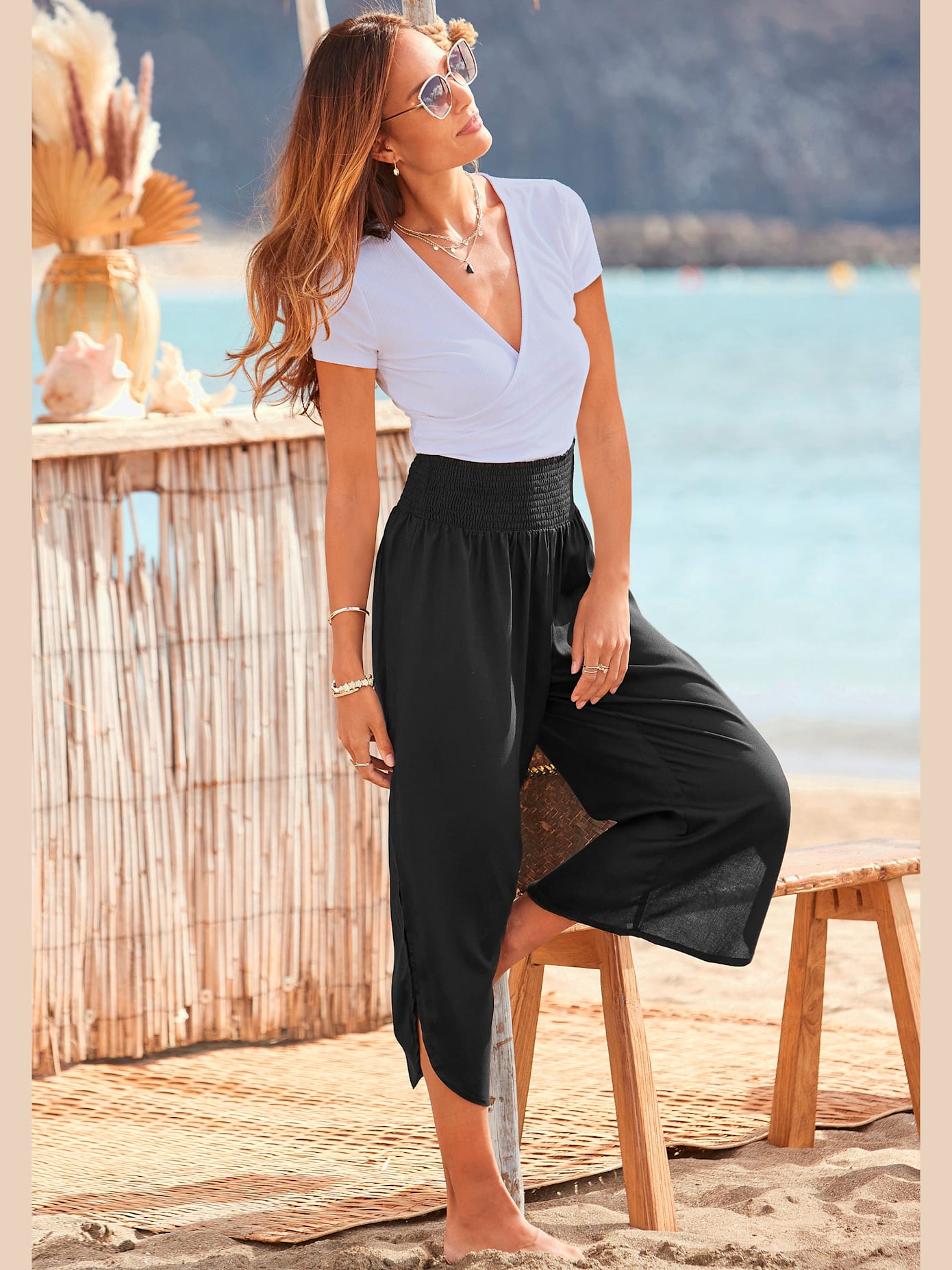 Pantalon en tissu léger avec large ceinture