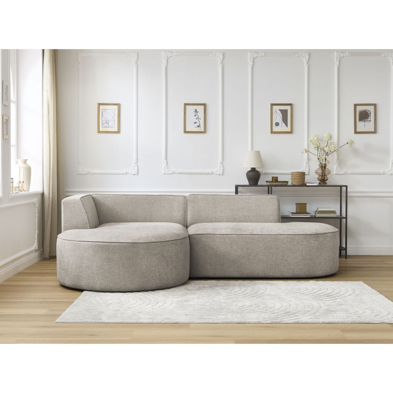 Bobochic Canapé d'angle gauche fixe 4 places Rousseau texturé beige - 250x160x72 cm