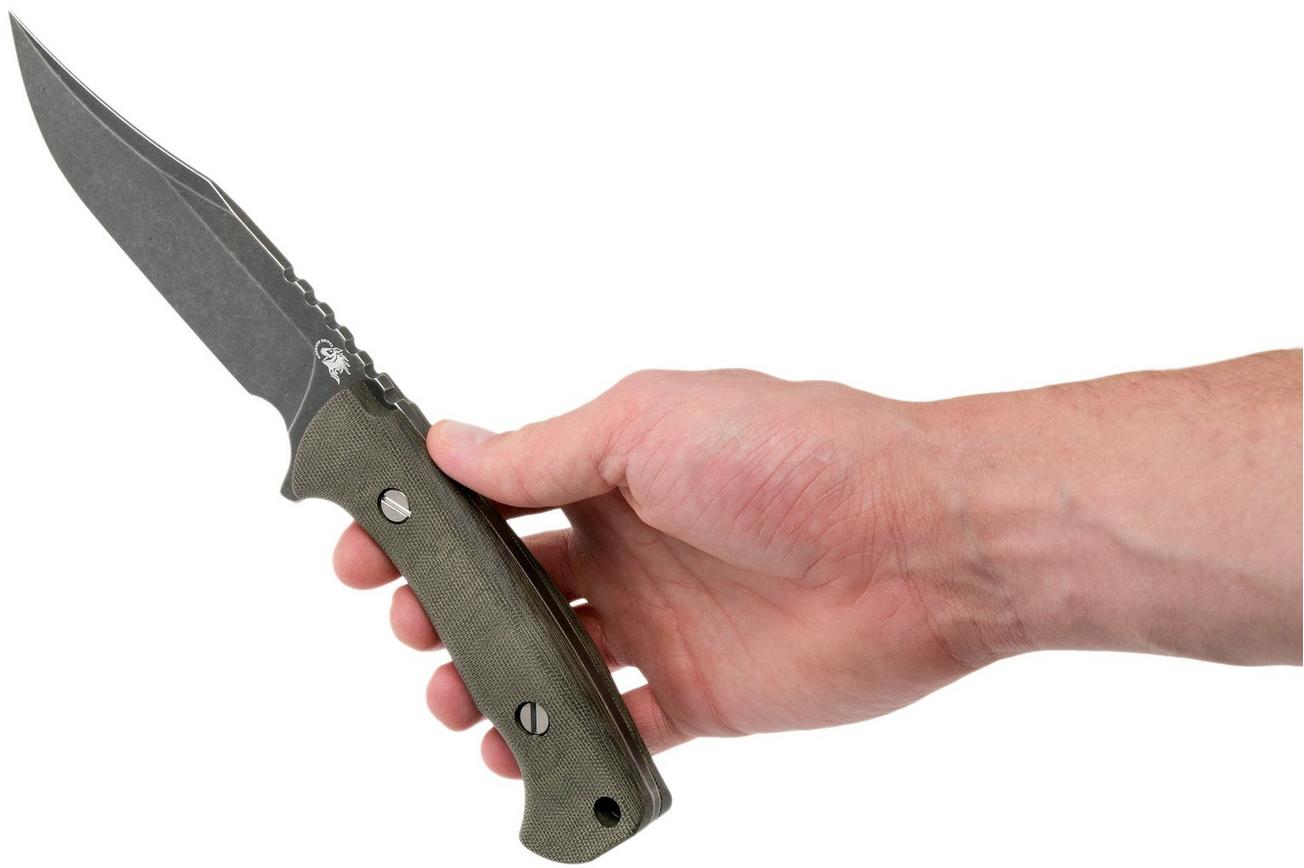 Rick Hinderer Ranch Bowie Green Canvas Micarta, Battle Black, bowie mes