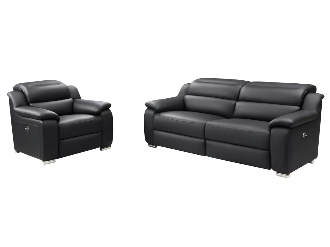 Canapé 3 places et fauteuil relax électrique en cuir noir ARENA III