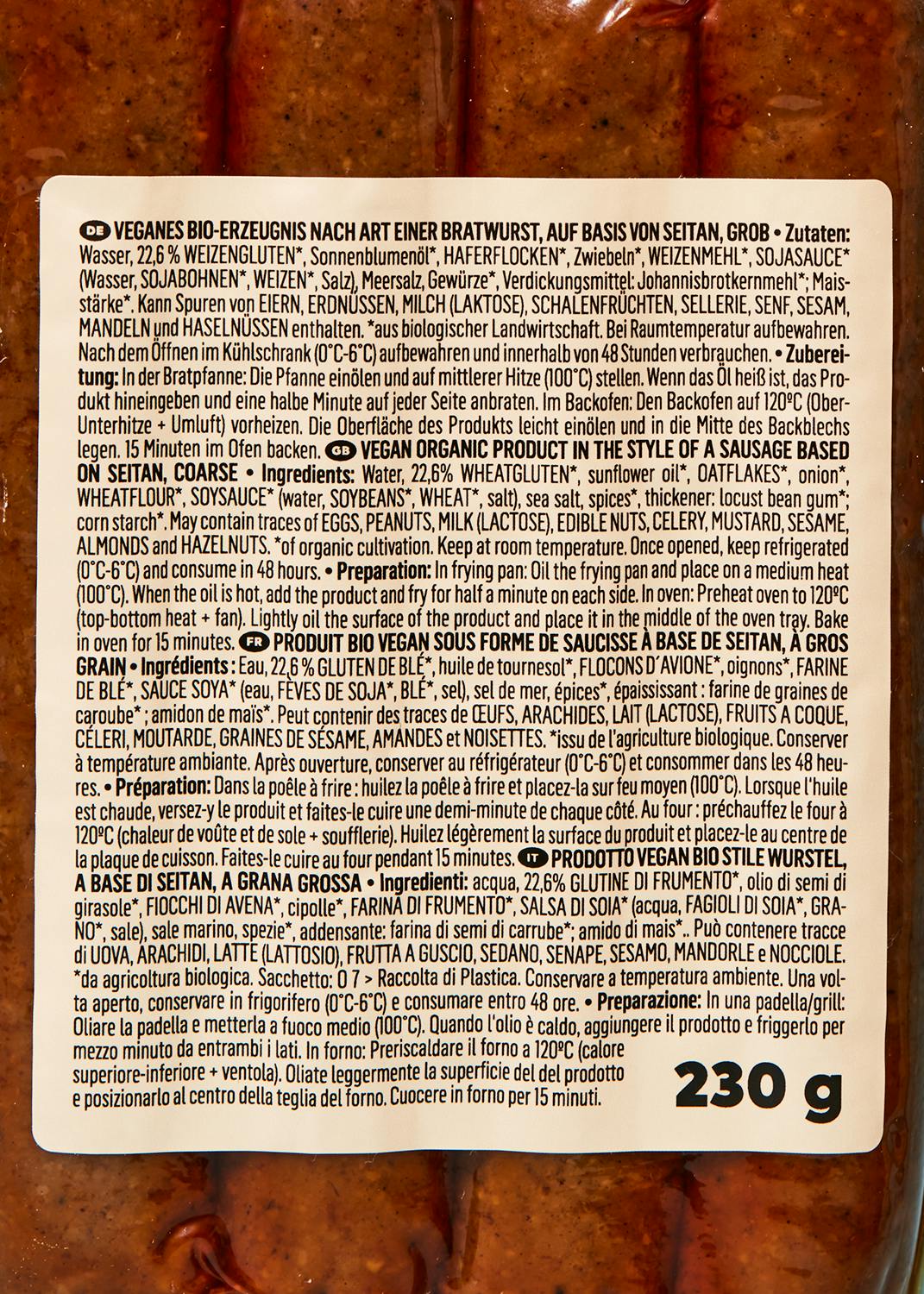 Grobe vegane Bio Bratwurst 230 g