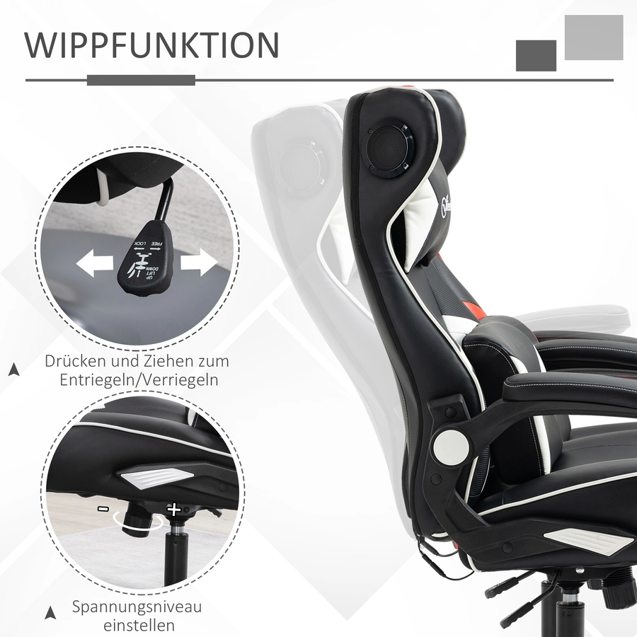 Vinsetto Gamingsessel mit Lautsprecher weiß, schwarz