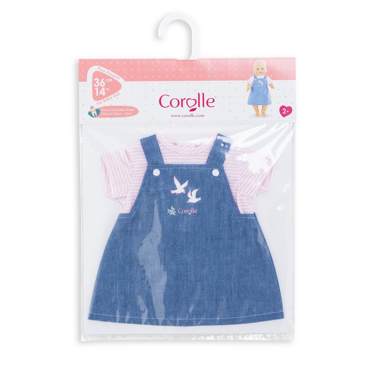 Robe marinière rose Bords de Loire - Mon grand poupon 36 cm