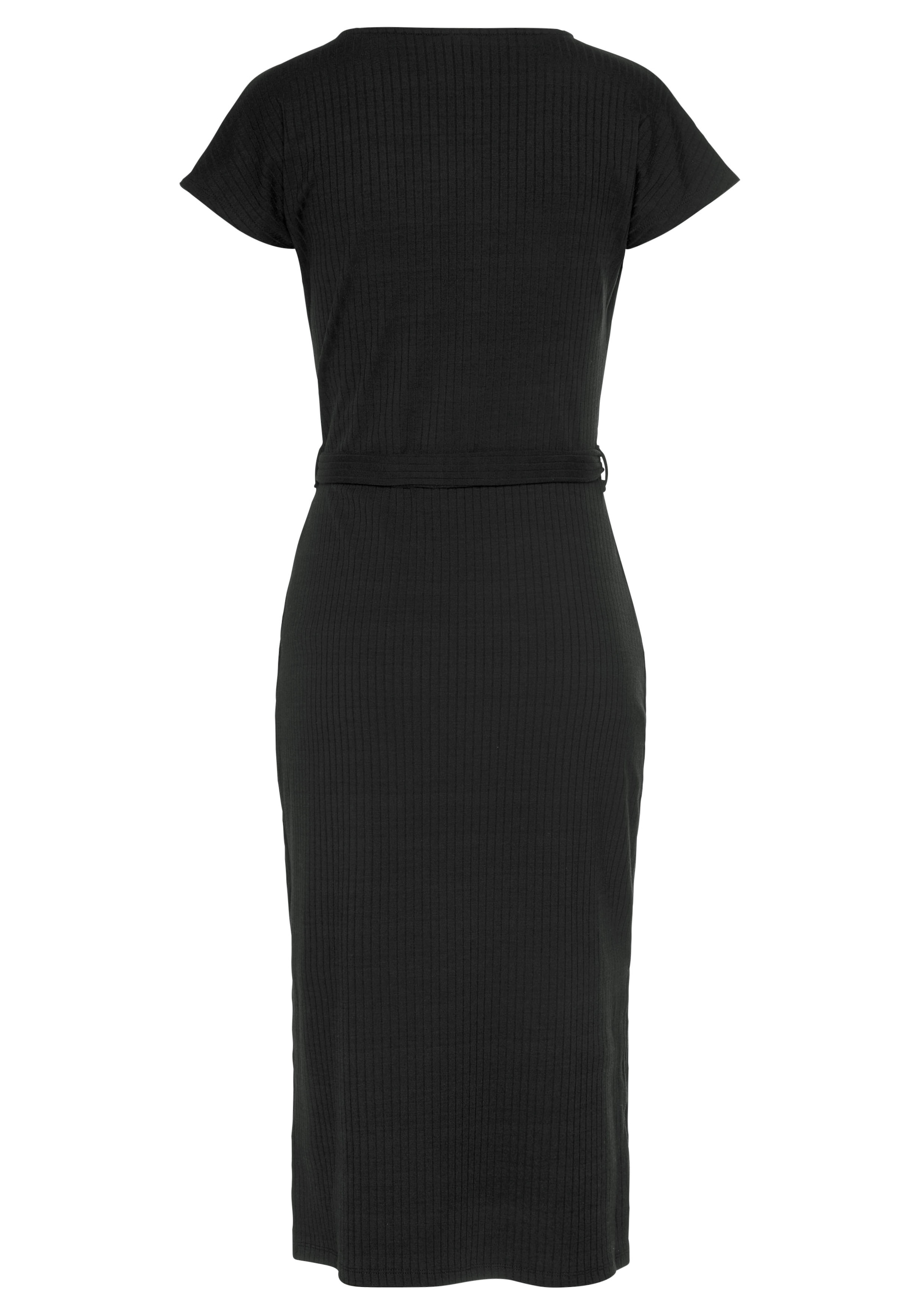 LASCANA Midikleid mit Bindegürtel,  aus Rippware, Wickelkleid mit Beinschlitz, casual-chic