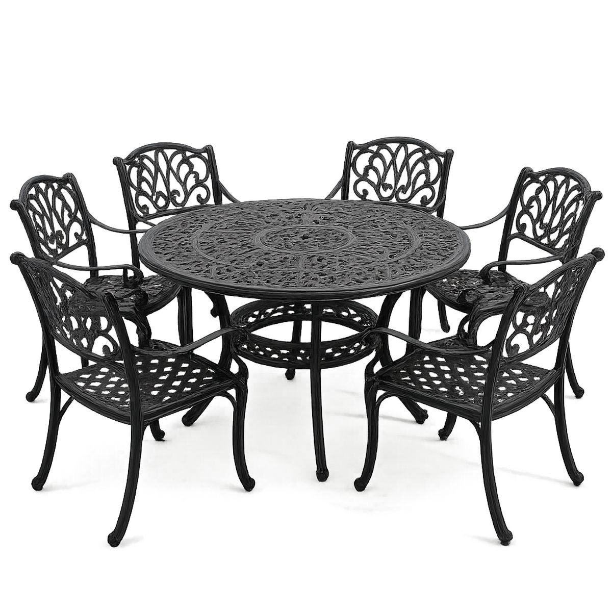 Rundes Gartenmöbel-Set aus Aluminium mit 6 Stühlen 106 cm Schwarz