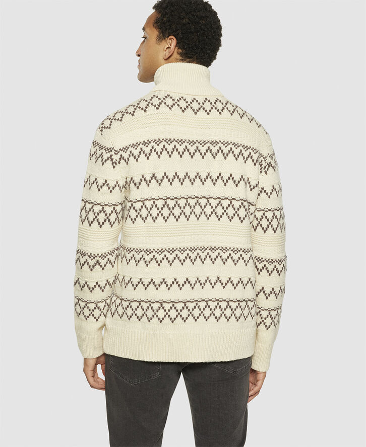 Knowledge Cotton Apparel Knitted pattern roll neck - RWS Beige stripe