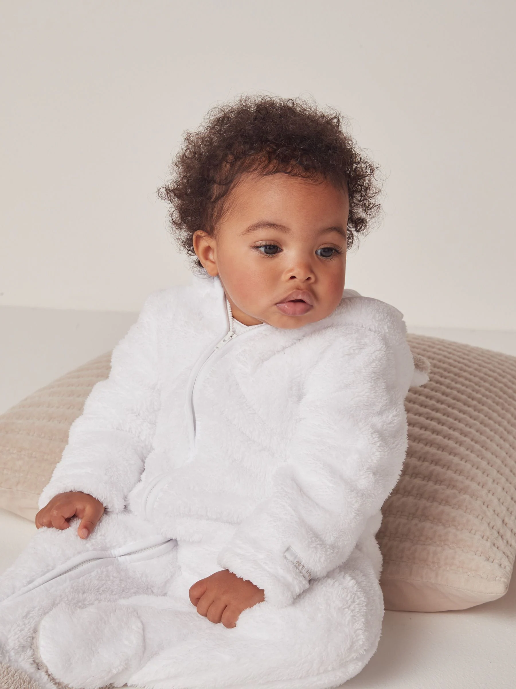 Wit - The White Company - Kiezelkleurig fleece romperpakje