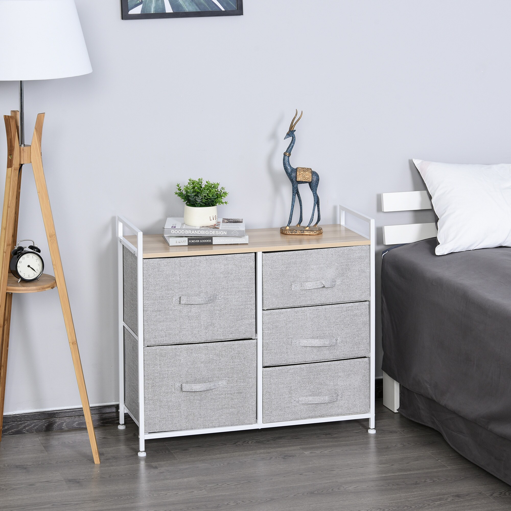 HOMCOM Stoffkommode mit 5 Stoffschubladen grau 83 x 29 x 77 cm (BxTxH)