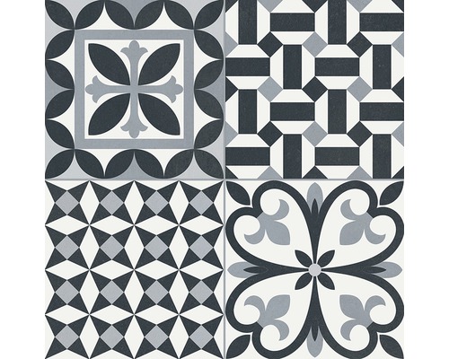 Porseleinen wand- en vloertegel Heritage zwart in 19 verschillende designs 33,15 x 33,15 cm