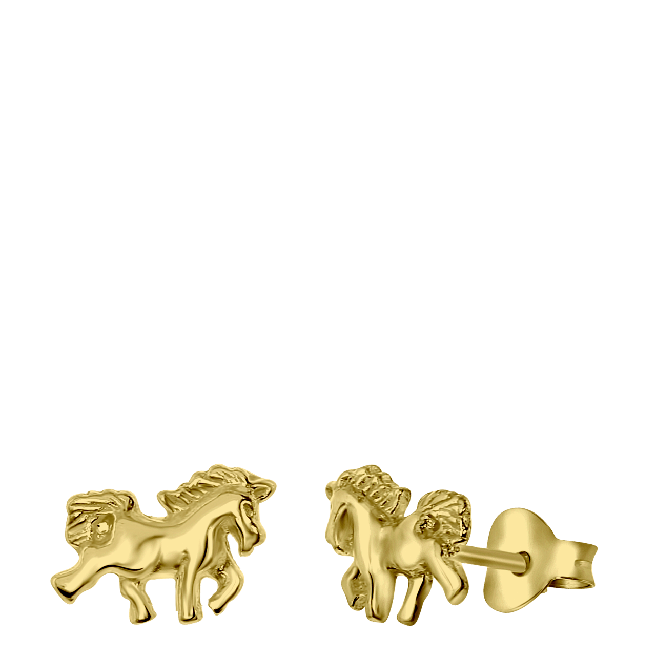 Zilveren goldplated kinderoorbellen paard